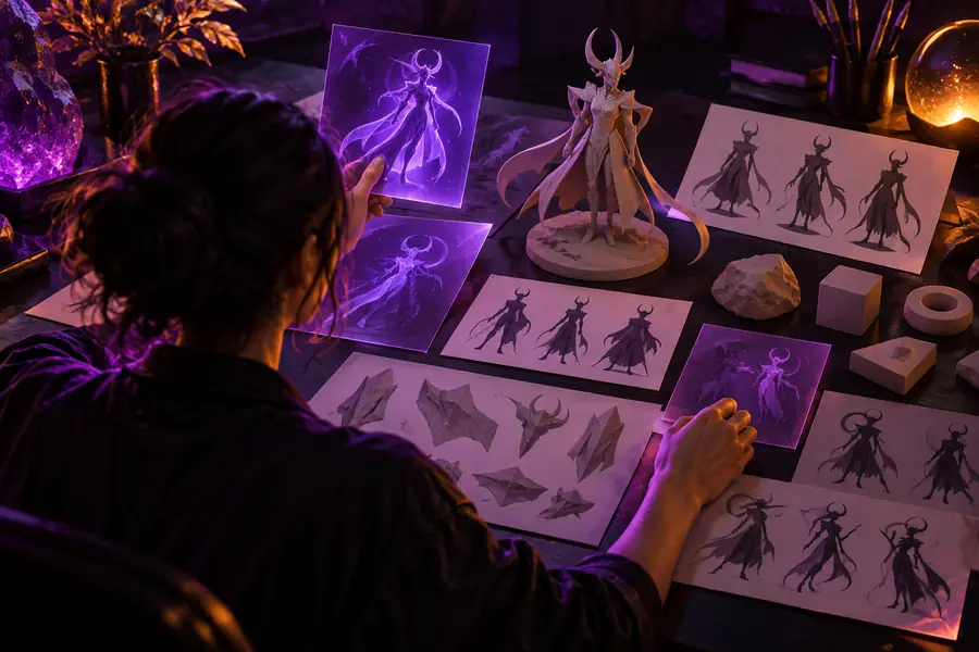 Illustration of the idea stage in a 3D creation workflow